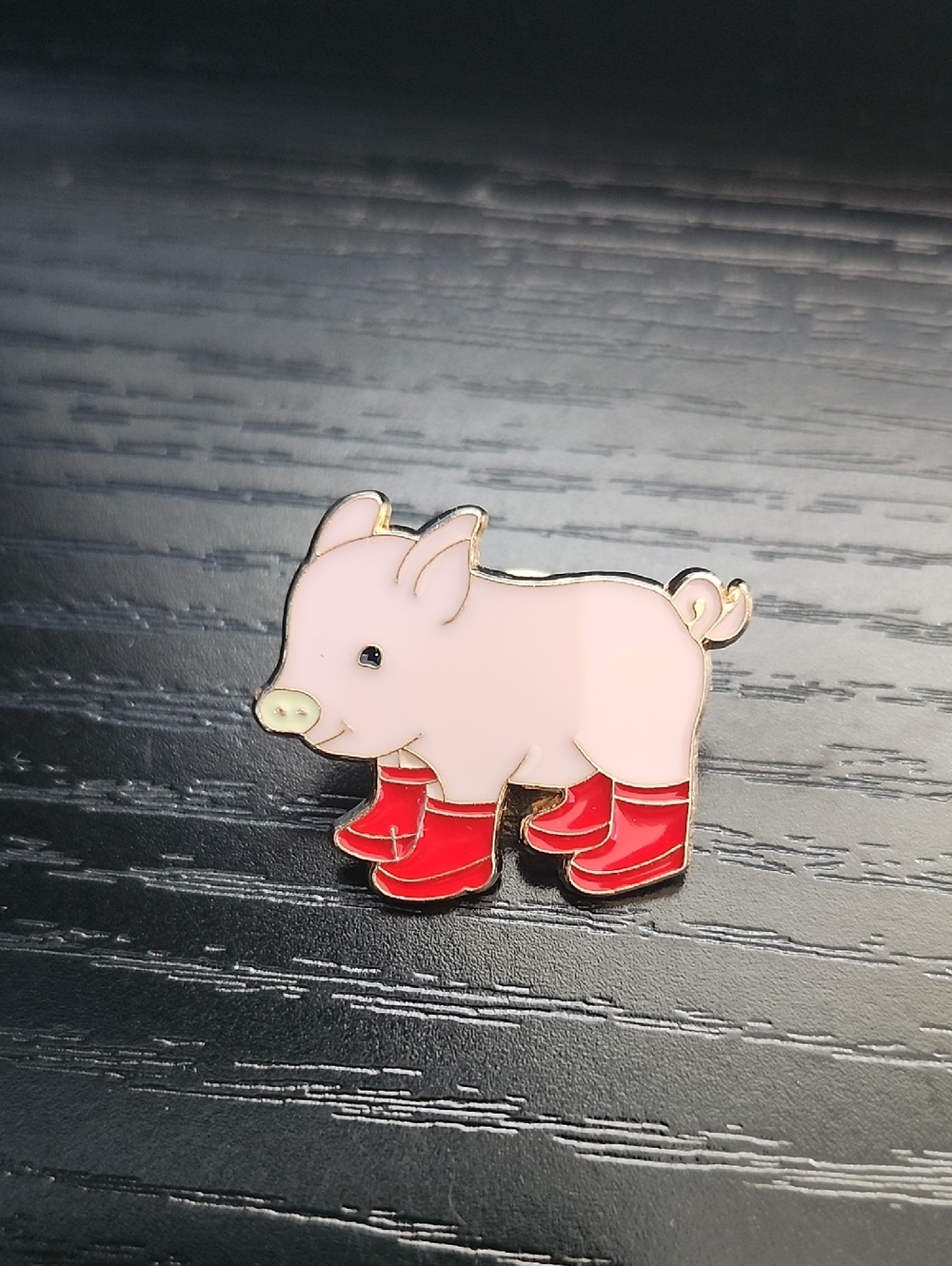 Pink Pig in Red Boots Enamel Pin